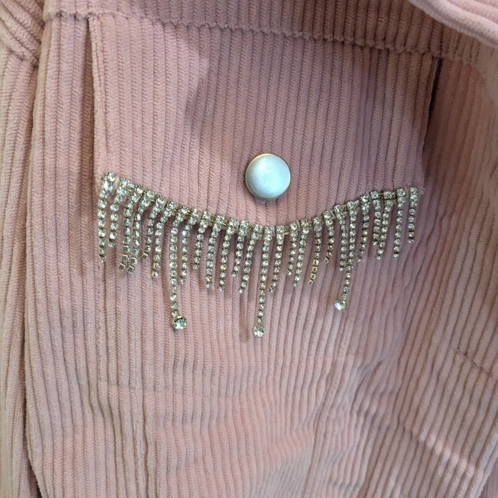 NWT Savanna Jane Pink Corduroy Jacket with Rhinestone Fringe Detail - Picture 4 of 7